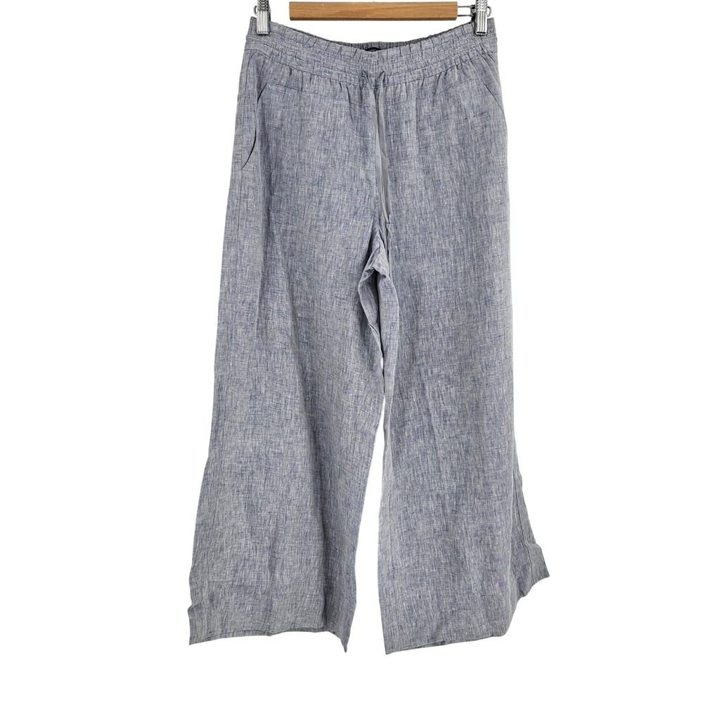 Lafayette 148 Wide Leg Lagenlook Pants Blue Linen Quiet Luxury Preppy Lounge S